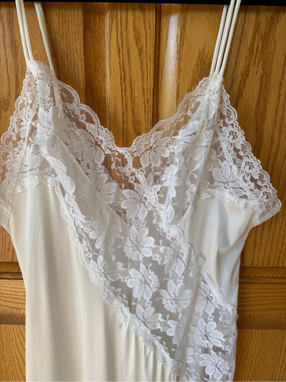 Vintage Ivory Lace Trim Nightgown Slip Dress Bias Cut Maxi - Picture 2 of 7
